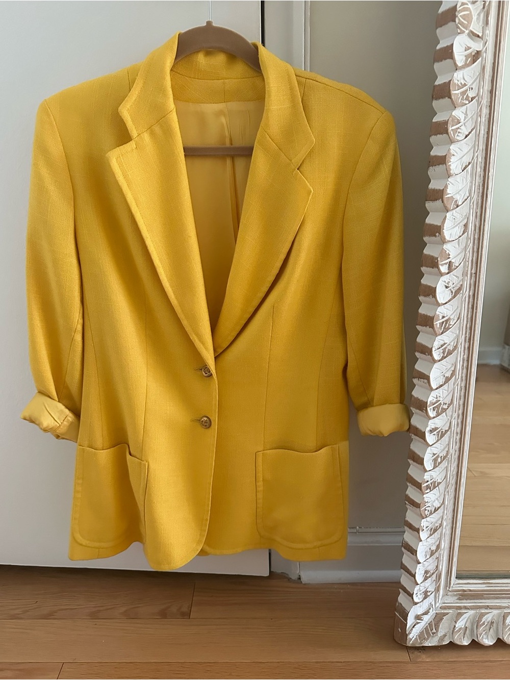 Vintage Bright Yellow Women's Blazer with Patch Pockets